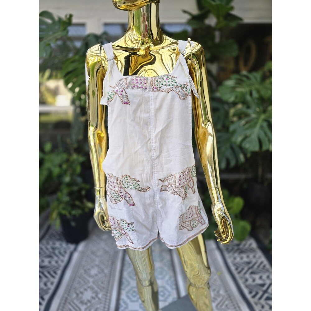 Juliet Dunn‎ London Embroidered Elephant Romper One Size Boho Resortwear India
